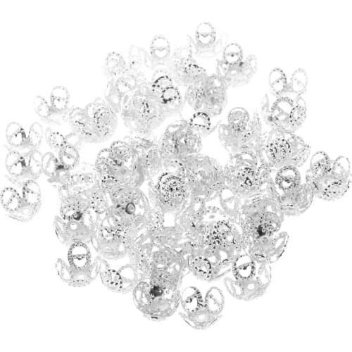 100-Piece Silver 4-Leaf Filigree Bead Caps Fitting Huge Beads for Jewelry Making(8mm)
