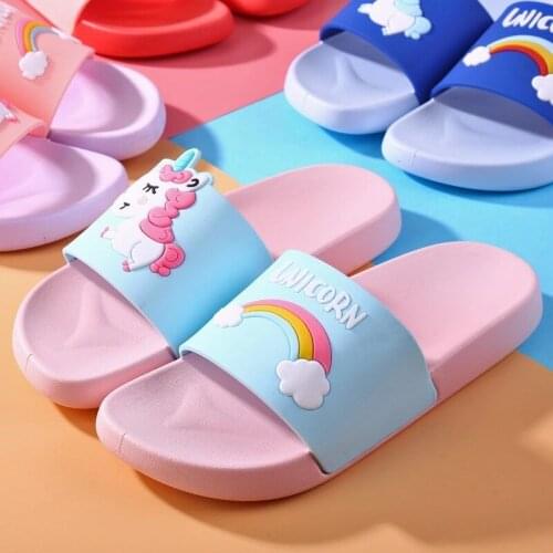 Summer Slippers Women Men Beach Slides Sandals Cartoon Unicorn Flip Flops Home Boy Girls Bathroom Shower Shoes Zapatillas Mujer