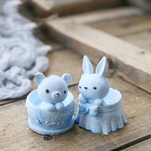 Cute Rabbit Bear Animal Silicone Mold Aromatherapy plaster mold DIY Mini Flower Pot Mold Pottery mould