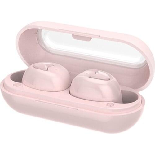 Super Mini Earphone 5.0 Bluetooth Earphones TWS Wireless Outdoor Running Headset Fashion Stereo Touch Control Bass Earphone Pink