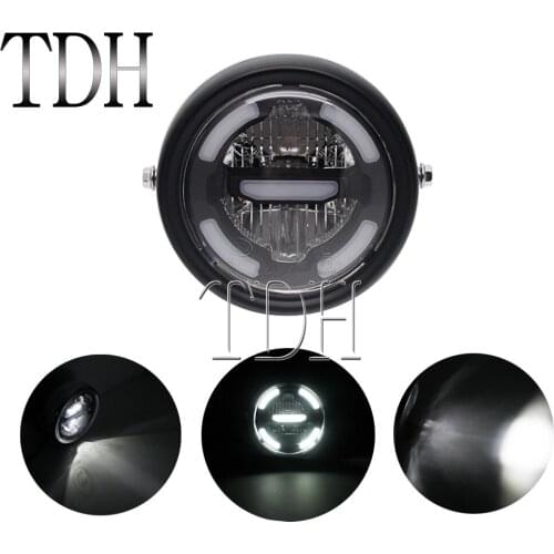 Retro LED Motorcycle Headlight DRL Headlamp High Low Beam Bulb for Honda Kawasaki Suzuki Yamaha Ducati Harley Universal