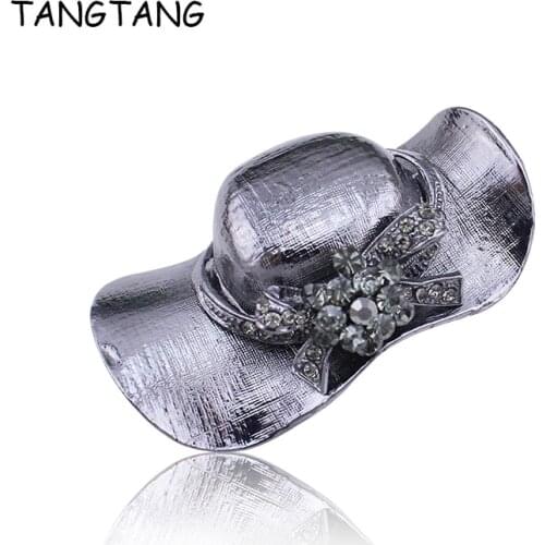 TANGTANG Black Brooch Fashion Hat Rhinestone Brooch For Women Rhinestone Gunmetal Jewelry Pins Scarf Clips Elegant Hot Trendy