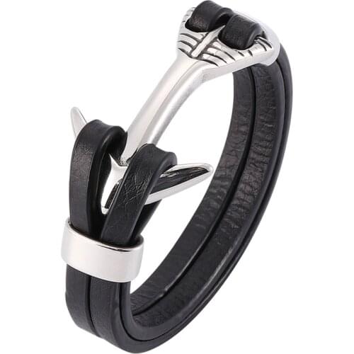 Vintage Anchor Leather Bracelet Men Jewelry Double Layer Wrap Bracelets Stainless Steel Easy Hook Buckle Male Wrist Band PW776