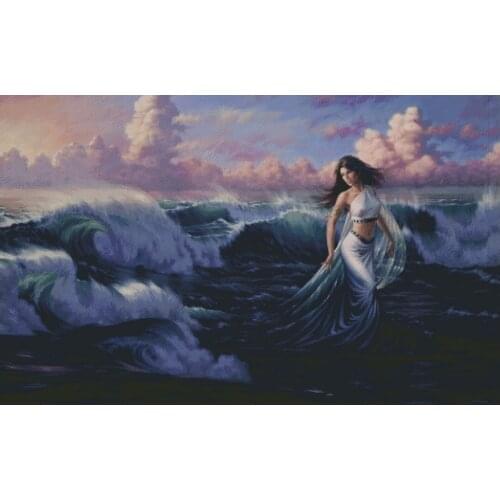 Needlework,The girl in the waves 14 Count Unprinted for Embroidery,DIY Cross stitch kits,Arts Pattern Cross-Stitching Decor