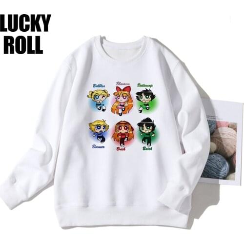 Funny Tops Oversize Sweatshirts Powerpuff Girls Fashion Cute Cartoon Kpop Hoodie Pullover Plus Size Trend Hoodie hipster clothes