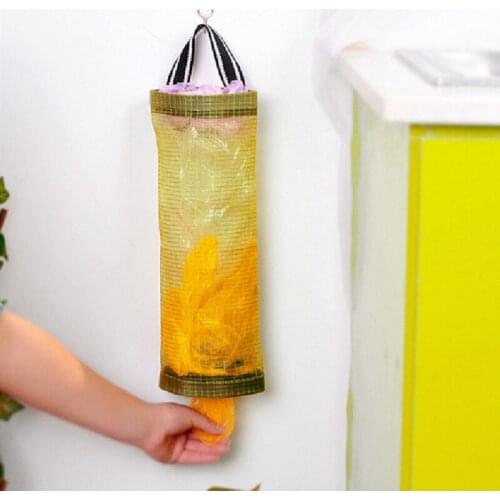 Plastic Kitchen Organizer Wardrobe Hanging Bag Hangable Transparent Grid Kitchen Garbage Bag Storage Bag Home Grocery Bag Holder
