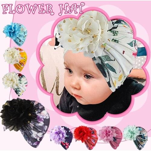 Newborn Baby Floral Flower Hat Cap Beanie Bow Headband Hair Headwear Accessories Infant C Baby Turban Hats Cap Bonnet 2021 New