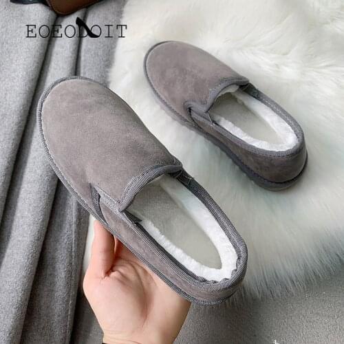 EOEODOIT Cotton Shoes Women Winter Anti Skid Snow Boot Flat Heel Round Toe Cozy Female Casual Flats Loafers