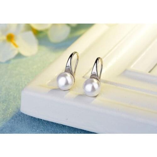 Fashion Genuine silver color Clear Round water Pearl Earrings Women Pearl Earrings Jewelry Classic wedding Earrings Gifts