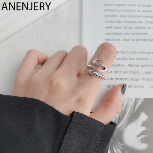ANENJERY 925 Sterling Silver Snake-Shaped Rings For Women Retro Simple Open Ring Korean Hot Sell Accessories