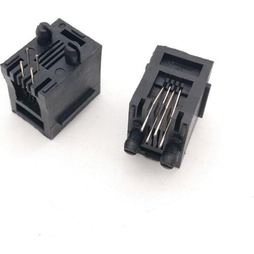 100PCS x RJ11 52-4P4C with Flange 180degree top-entry PCB Phone Modular Jack Female Telephone Socket LAN Connector