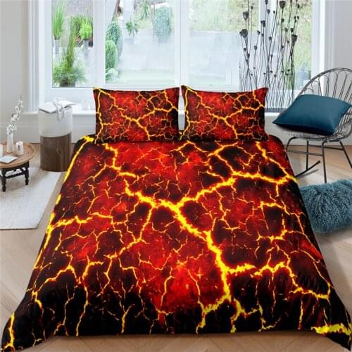 Luxury 3D Red Magma Texture Print 2/3Pcs Kids Bedding Set Comfortable Duvet Cover Pillowcase Home Textile Single/Queen/King Size