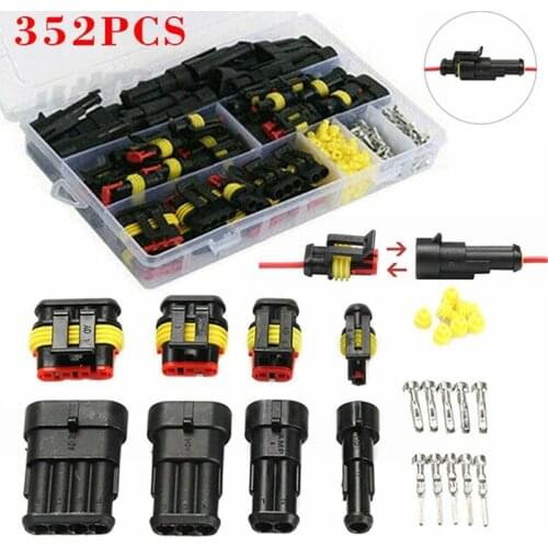 352pcs Auto Car Electrical Wire Connector Plug 1/2/3/4 Pin Way Waterproof Dustproof Kit Set butt plug terminal block