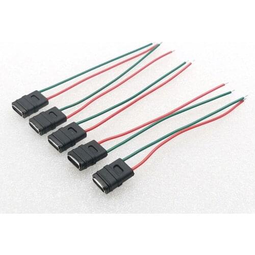 5-20Pcs USB 3.1 Type C Connector Jack Dock With 2 Welding Wire Female Waterproof Female Socket High Current Fast Charging Port