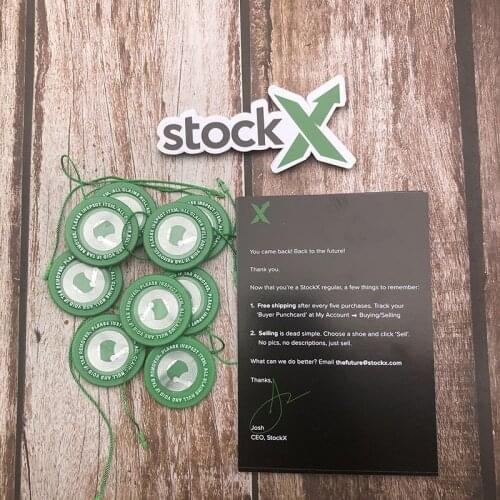 5sets Lot Chip induction2020 StockX Tag Green Circular Tag Rcode Stickers Flyer Plastic Shoe Buckle Verified X Authentic Tag
