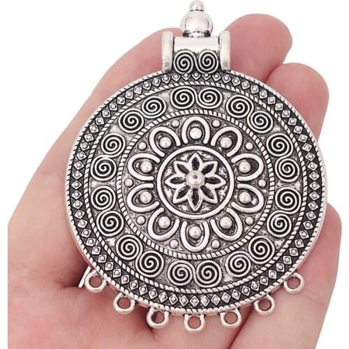 5 x Tibetan Silver Large Tribal Round Multi Strand Connector Charms Pendants for Boho Necklace Jewelry Making 77x58mm