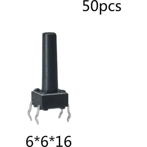 50pcs/lot 6*6*16 mm 4 PIN Tactil Tact 12V Push Button Interruptor Micro Switch Direct Plug-in Self-Reset Top