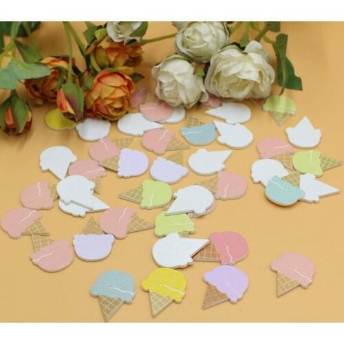 50Pcs/Lot no Holes Cute Mix Colors Ice cream wood chip buttons for craft DIY Accessories wooden buttons