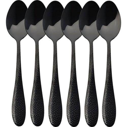 6Pcs Black Dinner Spoon Cutlery 304 Stainless Steel Tableware Spoon Silverware Mirror 5 Color Dinnerware Kitchen Flatware