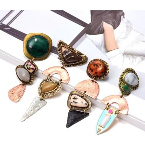 Bohemian Vintage Long Metal Dangle Drop Earrings With Colorful Rhinestone Fine Jewelry Accessories Wholesale Pendientes Bijoux