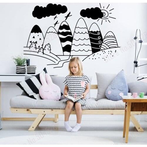 Large Hand drawn Mountain Wall Decals Kids Scandinavian Nursery Decal Nature Decor Boy Girl Baby Gift Christmas Gift Home Z690
