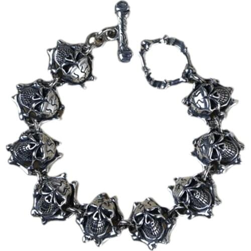 BOCAI New S925 silver mens bracelet bone section skull hip hop punk real solid 925 silver men bracelet