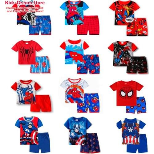 Childrens Pajamas Short Sleeve T-shirt Sports Pants Set Cartoon Childrens Boy Girl Baby Pajamas Free Delivery 1-7Y