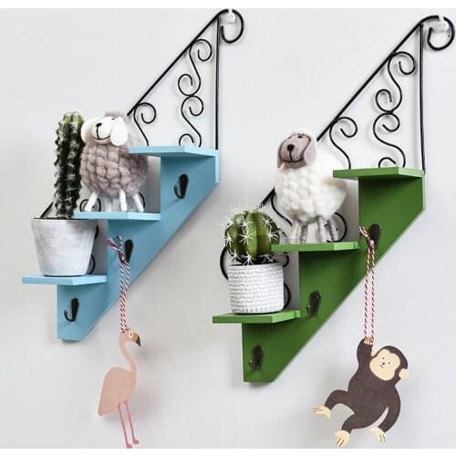 Home Decorative wall shelves Wooden Wall hanging Staircase Storage Rack Hook For Display Bookshelf Ornament Flower Pot mx9291710