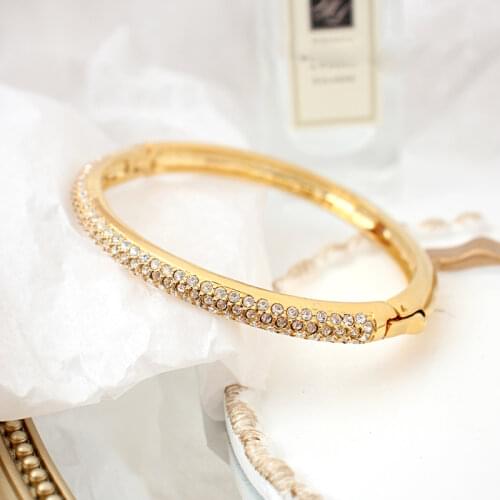 High Quality Gold Full Rhinestone Circle Cuff Bracelet Bangles Crystal Fashion Jewelry Charms Luxury Women Bridal Accessories