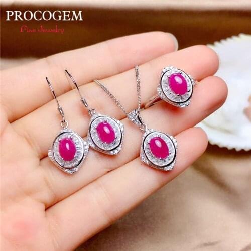 Elegant Natural Real Pink Ruby set for women Party Necklace Ring Earrings Fine Jewelry Sets Genuine Gemstones 925 silver #769