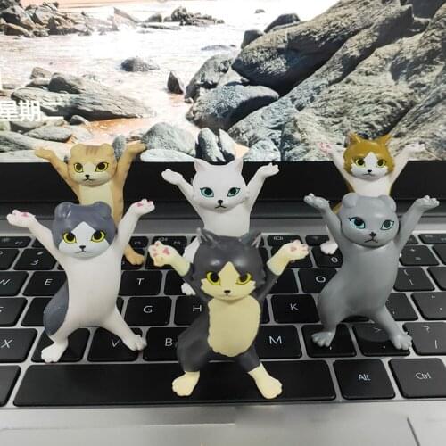 6PCS/Set Cute Animal Raising Hand Cat Model Figure Action Girls Boys Toys Car Ornaments Doll Adult Kids Decor Xmas Gift