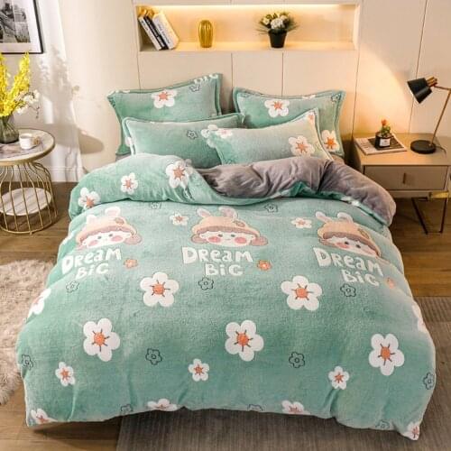 Crystal Milk Velvet Winter Quilt Cover Green Flowers Girl Warm and Soft Houseware Quilt Bed Cover Single/Double/Large/King