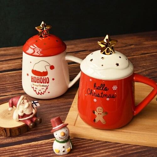 Japanese Style Ceramic Cute Coffee Mug with Lid and Spoon Christmas Decor Breakfast Milk Mug Porcelain Office Tea Cup Drinkware