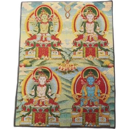 China old Tibet silk Thangka like hanging painting fengshui Tibetan 4 Buddha