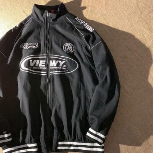 Men Women Fashion Letter Print Long Sleeve Stand Collar Loose Jacket Hip Hop Baseball Sportwear Tracksuit Casual Outerwear Coat