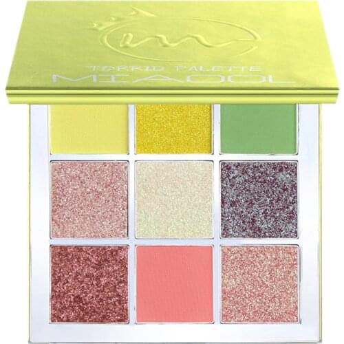 MIAOOL Makeup Eyeshadow Pallete Makeup Brushes 9 Color Shimmer Pigmented Fluorescent Green Diamond Sequin Eye Shadow Make Up