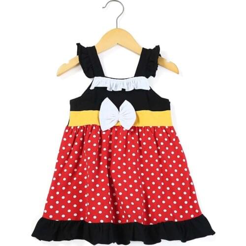 Fashion Princess Red Dot Girl Summer Dress Ruffle Baby Girl Clothes Minnie Mouse Dress