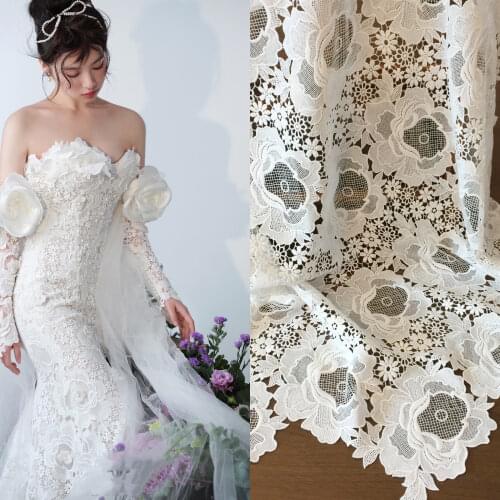 Milk silk lace fabric big peony flower wedding dress accessories Rice white