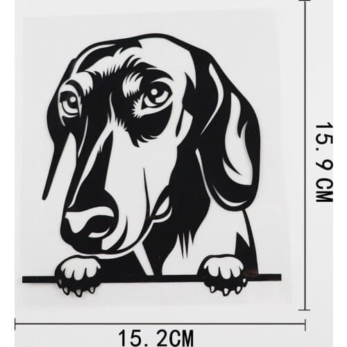15.2CMX15.9CM Dachshund Car Sticker Peeking Dog Vinyl Decal Black/Silver 8A-0055