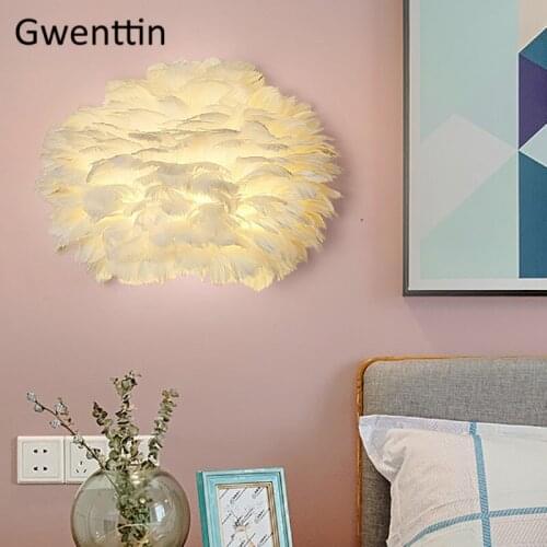 Nordic Feather Wall Lamps Modern Wall Sconce Light Fixtures for Bathroom Bedroom Bedside Lamp Home Deco Mirror Lights Luminaire