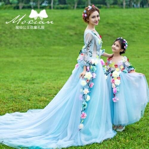Mother Daughter Wedding Dresses Little Girls Fairy Party Tutu Long Dresses Mother Mom and Daughter Princess Dress Kids Clothes