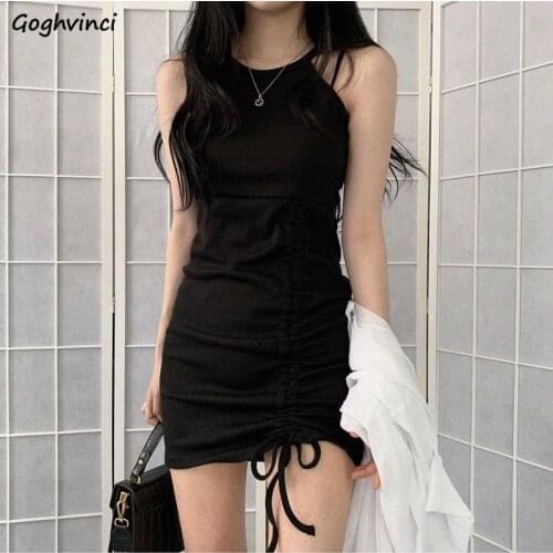 Sleeveless Dress Women Sexy Black Shirring Hot Girls Summer Dresses Slim Fashion New Korean Party Mini Club Harajuku Vestidos