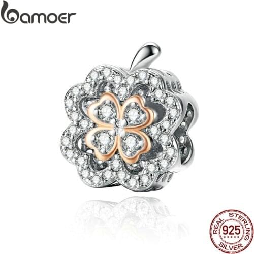 Authentic 925 Sterling Silver Gold Color Lucky Four-Leaf Clover Charms Fit Bracelet & Necklace Dark Green CZ Jewelry SCC1247