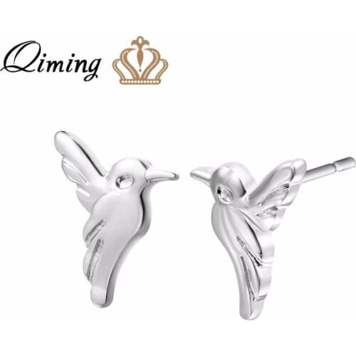 QIMING fashion Hummingbird Stud Earrings For Women Simple Design Animal Charm Bird Earrings Friends Gift Wholesale Jewelry