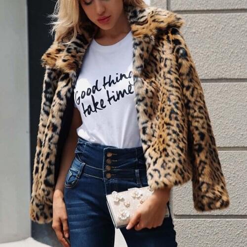 Luxury Faux Fur Coat Leopard Print Winter Jacket Turn Down Collar Slim Women Outerwear Casaco Feminino Ropa Invierno 2C0061