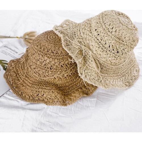 NEW Handmade Women Foldable Crochet Knit Straw Hat Large Brim Sun Protection Sunhat Beach Cap casquette femme кепка женская 2021