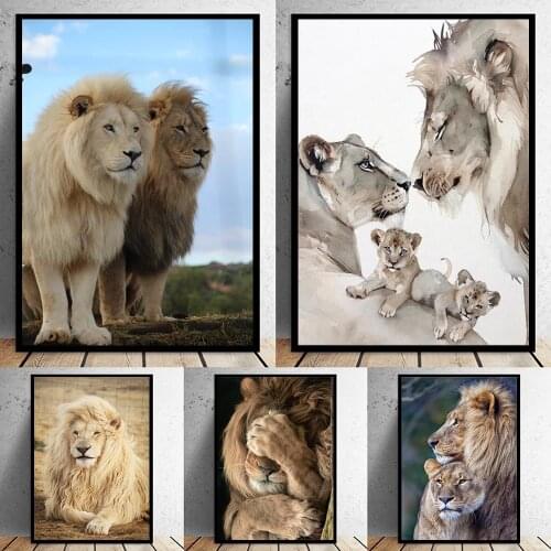 Realistic Animal Lion Personality Mural Canvas Poster Family Interior Room Childrens Room Bedroom Wall Decoration Art No Frame
