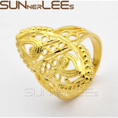 SUNNERLEES New Fashion Jewelry For Mens Womens Lovers Wedding Party Gift Elegant Classic Design Gold-Color Rings R22 Y