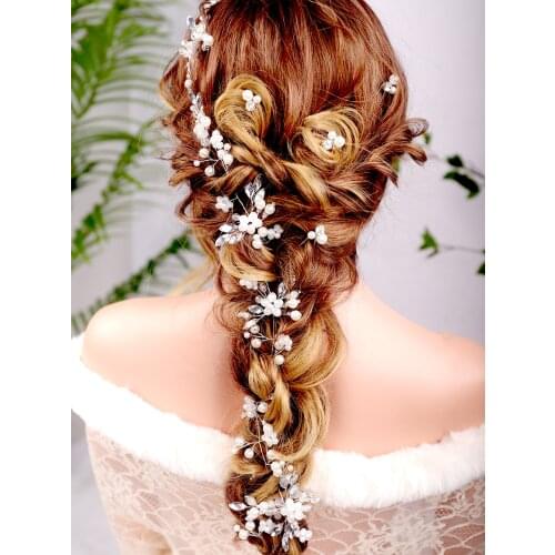 Bridal Rhinestones Pearls Hair Vine Wedding Prom Pearls Tiara Headband Bridal Wedding Hair Accessories for Women