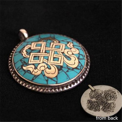 TBP245 Tibetan Amulet Pendants Endless Knots Totem Copper Inlay Colorful Stone